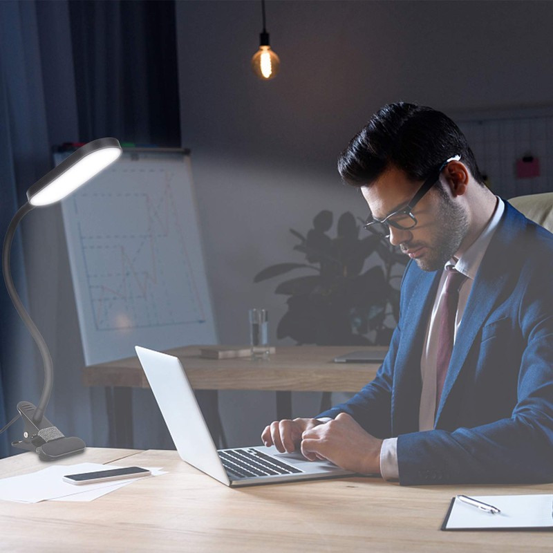 Clip On Reading Light, Eye-Care Dimmable Desk Clamp Lamp with