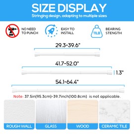 Zipglo Shower Curtain Rod Spring Tension Rod 30 to 64 Inches 2PCS, Spring Tension Curtain Rod White Expandable for Window Wardrobe Doorway Kitchen