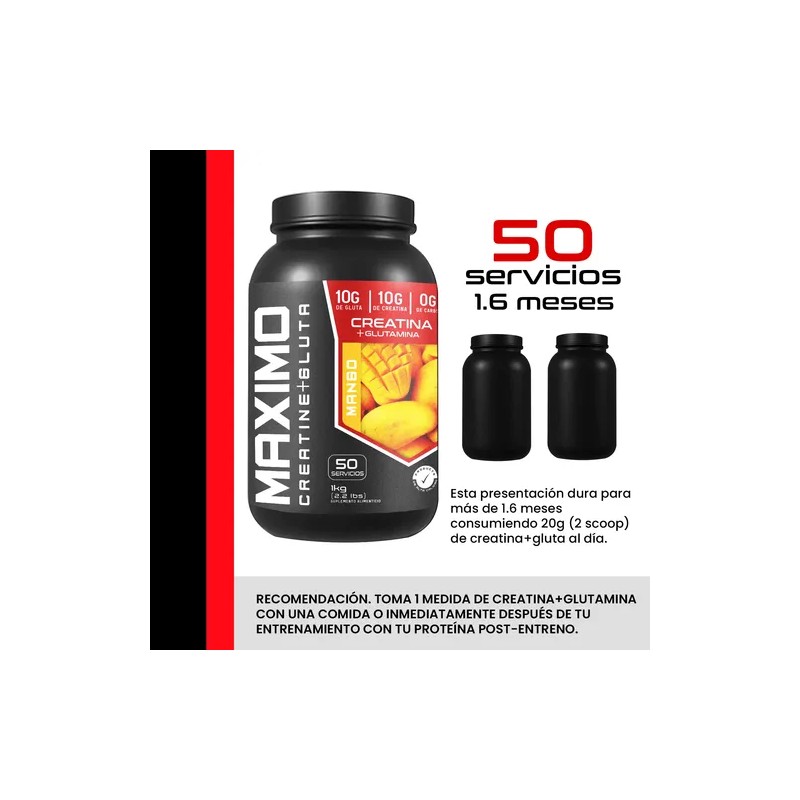 Suplemento Creatina + Glutamina Maximo 1kg 50servicios