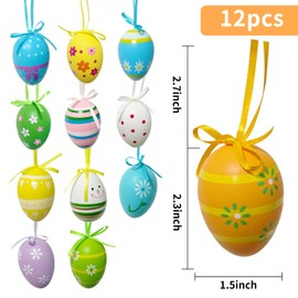 Easter Tree Ornaments, 12 Pack Easter Tree Decorations, Hanging Egg Omaments for Holiday Home Party Decor Supplies (2.3x1.5inch)