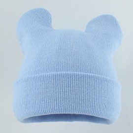 New Autumn/Winter Cartoon 3D Cat Ear Knitted Beanie Hat with Cute Rolled Edge for Adults 55-60cm/Light Color 3ea