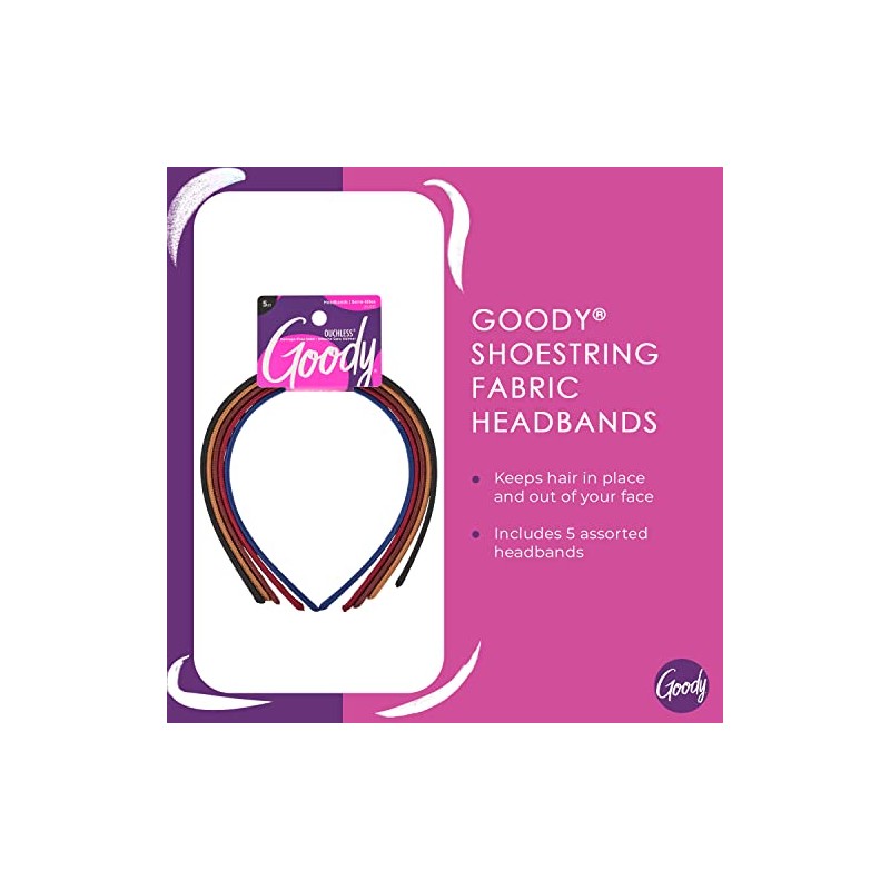 Goody Women's Classics Shoestring Fabric Headband, 5 Count