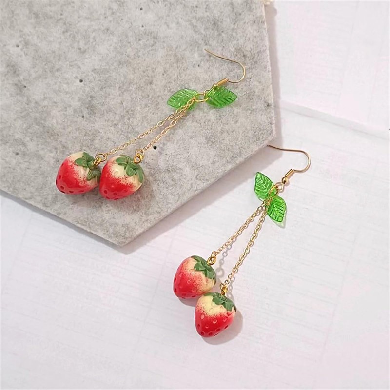 Cute Strawberry Fruit earring 3D Orange Lemon Drop Dangle Earrings
