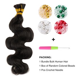 Niawigs 100 Percent Human Hair Braiding Hair for Bohemian Knotless Wet n Wavy Braiding Human Hair Bulk No Weft Body Wave Natural Black (22 Inch, Body Wave)