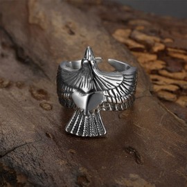 Auriselle Men's Ring Adjustable Eagle Vintage Viking Retro Open Ring Thumb Ring Gothic Jewellery Gifts for Men Boys Father, Metal, No Gemstone