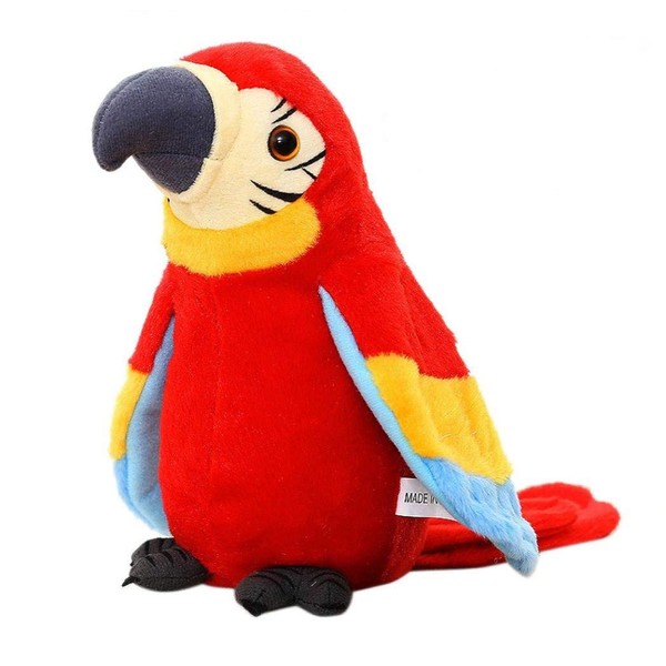 Moonlove Cute talking parrot toy record Interactive Plush toy repeat speaking parrot waving wings Funny plush bird toy for kids children Christmas Birthday Gift, Red