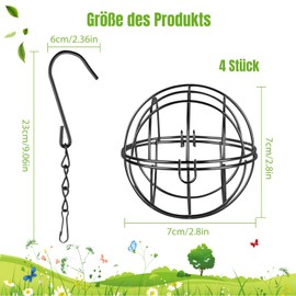 Cfcyhla Pack of 4 Fat Ball Holders for Hanging, Fat Ball Holder Metal with S-shaped Hooks, Bird Feeder for Hanging Metal, for Feeding Station, Birds, Wild Birds, Garden Decoration