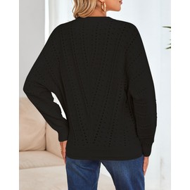 Cakulo Womens 2024 Sweaters Oversized Fall Tunic Batwing Crochet Pullover Knit Sweater Trendy Crew Neck Top Black S