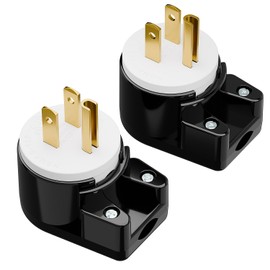 WINXUS 2 Pack ETL Listed Right Angled 3 Prong 15A 125V Rewirable AC Plug, 90 Degree Household DIY Power Plug, Black & White