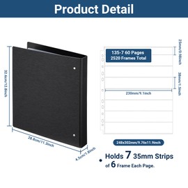 ENPOINT Acid Free Film Negative Binder - 3 Ring Binder with 60 Pack 35mm Negative Sleeves for Film Storage, Up to 2520 Frames, 35mm Film Holder, Film Camera Accessories