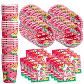 One in a Melon - Juego de suministros para fiesta de primer cumpleaños, platos, servilletas, tazas, vajilla para 16