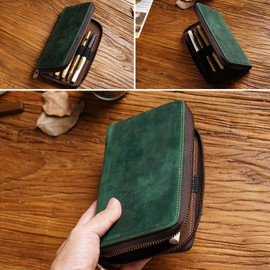 Pen Case, Genuine Leather, Pencil Case, Large Capacity, For Adults, Fountain Pen, Storage Case, Leather, 5 Pieces, Fixed Position, Slish, Zipper, Compact, Waterproof, Simple, Stylish, Business, Small
