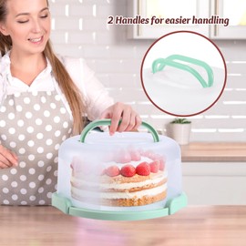 Ohuhu Cake Carrier with Lid and Handle, Ohuhu BPA-Free Cake Containers Cake Holder with 2 Handles - Plastic Cover Two Sided Base for Transport Pies Nuts Fruit - for 10 inch Cake
