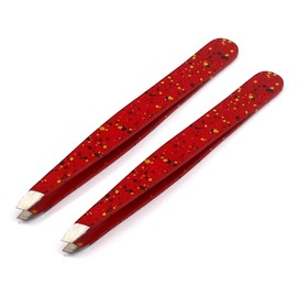 AAProTools Slant Tweezers, Stainless Steel Precision Tweezers for Ingrown Hair, Eyebrow and Hair Remover 2 Pieces (Red & Black)