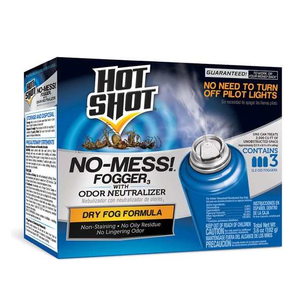 Hot Shot No-Mess! Fogger With Odor Neutralizer, Kills Hidden Bugs, No Need To Turn Off Pilot Lights , 3-Count, 6-Pack