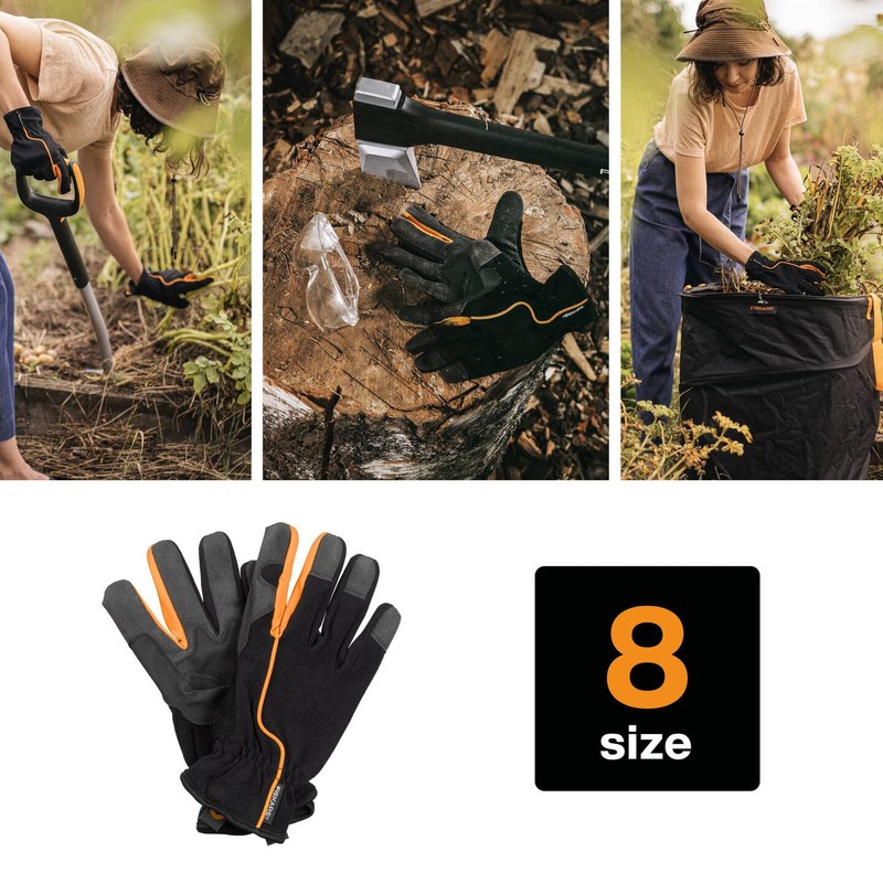 Fiskars 1003478 Gardening Gloves Size 8-S Black / Orange, Garden,