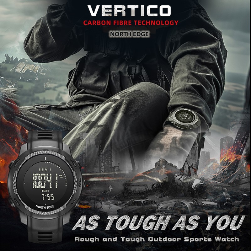 Men's Carbon Fiber Outdoor Sports Digital Watch Compass Altimeter Barometer