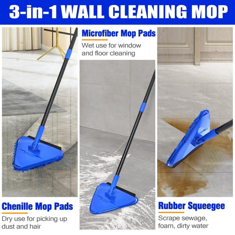 Dolanx Wall Mop Cleaner Long Handle 80 inches, 180° Folding