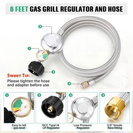 Vicenpal 5 ft Propane Regulator with Stainless Braided Hose and Gauge Qcc1 Propane Tank Adapter Hose with Gauge for Lp Gas Grill Heater and Fire Pit Table
