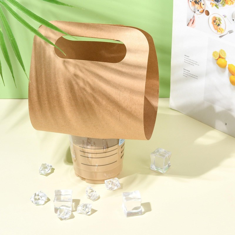LiQunSweet 50 pcs Kraft Paper Cup Carrier Portable Disposable Holder