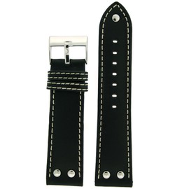 Tech Swiss Pilot Watch Band with Silver-tone Rivets Black 24 millimeter