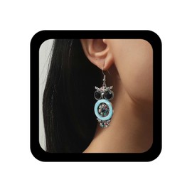 Andelaisi Boho Owl Drop Earrings Crystal Owl Dangle Earrings Indian Owl Bird Earrings Vintage Owl Hook Earrings Gothic Owl Animal Earrings for Women(Blue)