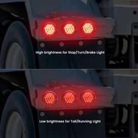 4 PCS 4 Inch Round Red LED Trailer Tail Lights - 24 High-Output LEDs, Waterproof Sealed Flush Mount with Grommets & 3-Prong Pigtails - Stop/Turn/Brake Lights for Trucks RV Boat UTE UTV 12V