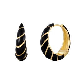 Glanzstücke München Women's Creole Earrings 925 Sterling Silver Yellow Gold-Plated 14 Carat with Black Enamel Silver Hoop Earrings, Silver
