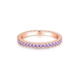 Lisandra Scott 925 Silver Ring with Purple Crystals in Rose Gold - Women's Ring with Sparkling Amethyst Zirconia Stones, Jewellery in Jeweller Quality, Statement Finger Ring, Stackable, Sterling