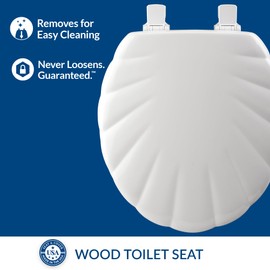Mayfair Sculptured Shell Toilet Seat, Easy Clean Hinges with Durable Wood Seat, Made in USA, Round, White