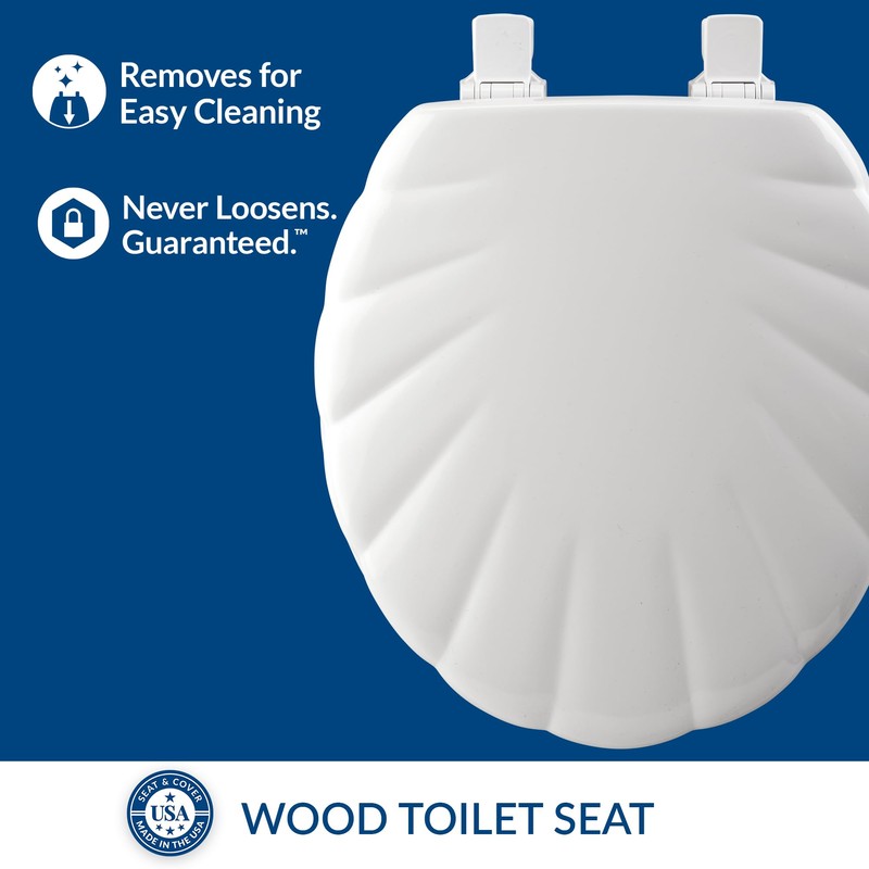 Mayfair Sculptured Shell Toilet Seat, Easy Clean Hinges with Durable