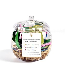 Pumpkin-Shaped Bible Verse Jar - 96 Color-Coded Scripture Cards for Emotions (Happy,Thankful,Angry,Anxious,Lonely,Sad) - Christian Gifts, Reusable Plastic Prayer Jar for Women/Men/Mom