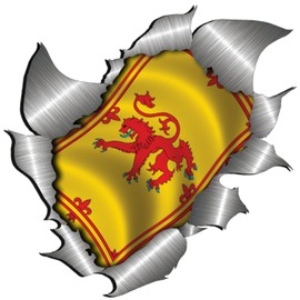 small size Rampant Lion Flag Metal Rip Open Sticker