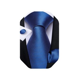 DiBanGu Mens Solid Color Tie and Pocket Square Set Woven Silk Plain Necktie & Handkerchief for Men Wedding Party Formal, Steel Blue