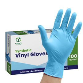 Comfy Package [100 Count Synthetic Vinyl Gloves, Blend Disposable Gloves, Powder & Latex Free, Plastic Non-Sterile Gloves - X-Large
