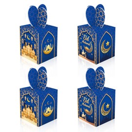 RIGHTA TECH 12 Pcs Small Eid Mubarak Day Treat Gift Boxes, Ramadan Mubarak Candy Boxes Candy Goodie Boxes Eid Mubarak Party Favors Boxes with Handle for Eid Al-Fitr Birthday Party Supplies Favors