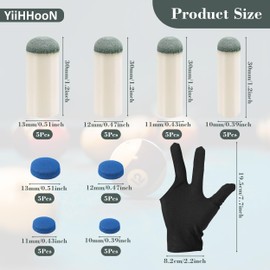 40 Pcs Pool Cue Tips, 4 Sizes Snooker Cue Tips with Billiard Glove, Billiard Cue Tips Replacement Slip on Pool Cue Tips Pool Stick Replacement Tips for Snooker Pool Table Cue Stick