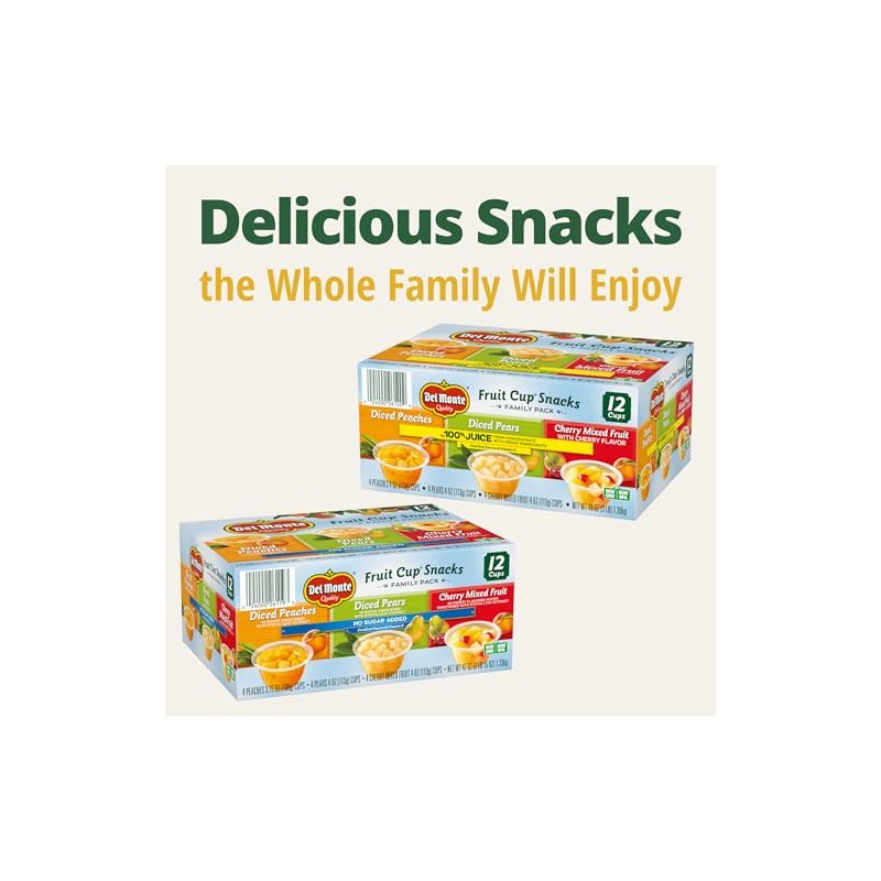 Del Monte Fruit Cup Snacks Variety Pack in 100% Juice,