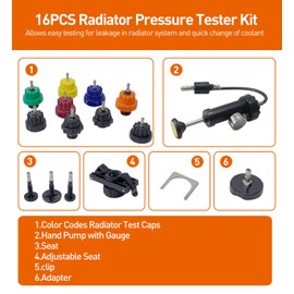 TM15 Radiator Pressure Tester Kit, Automotive Vacuum Cooling System Refill Kit, 16pcs, Made in Taiwan