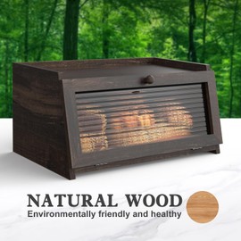 LOHASOK Bread Box for Kitchen Countertop Large Farmhouse Bread Container Bread Storage with Window Wooden Bread Holder