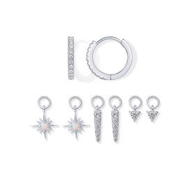 PAVOI Rhodium Plated Huggie Earrings and Charm Set for Women | Mix and Match Earring Pack with Star Cubic Zirconia Charms