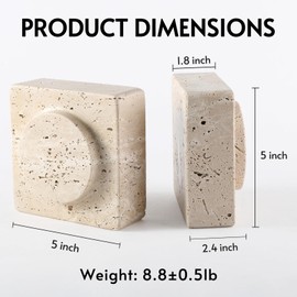 Koville Marble Square Book Ends, Heavy Duty Book Holders, Bookends for Shelves, Office Bookshelf Decor for CDs/Video Games(Travertino Romano)