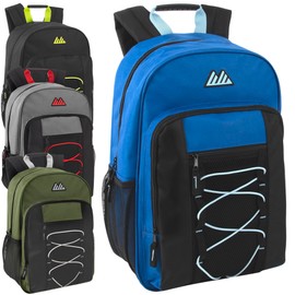 Trail maker (24 Pack) 18 Inch Heavy Duty Bulk Dual Compartment Bungee Backpacks for College, Homeless, Men, Women (Dark Colors Pack)