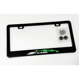 RED COBRA White / Green Z06 C8 Corvette  Premium Black Metal License Plate Frame