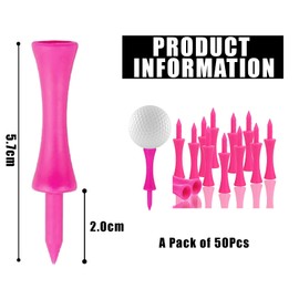 50Pcs Premium Golf Tees Plastic, Pink Golf Tees 57mm Pink Castle Tees Long Short Durable Portable Professional for Golfer Practice