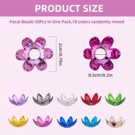 NICENEEDED 50 PCS Focal Beads for Pens, Flower Petal Beads Caps Bulk Focals for Beaded Pens, Acrylic Focal Beads for Keychain Making Jewelry Making Bracelet Necklace Crafts Charms