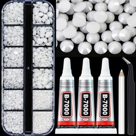 Towenm Rhinestone Bedazzler Kit with B7000 Glue, 4000PCS Solid White Rhinestones for Crafts Clothes Shoes, Glue Fix Flatback Gems for Nails Face Jewelry, Mixed 5 Sizes 2/3/4/5/6mm Bejeweled Kit