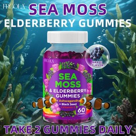 FRCOLA 71850mg Sea Moss & Elderberry Gummies with Ashwagandha, Black Seed, Vitamin C & Zinc – 60 Gummies for Natural Health, Immunity & Fitness Support