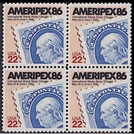 4 Mint AMERIPEX 86 STAMPS Benjamin Ben Franklin Stamp, 1st US Postmaster General