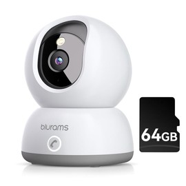 【A31C】blurams Indoor Security Camera 2K, Safety monitoring dog/baby monitor/elderly person Security Camera with One-Touch Call, Color Night Vision, Motion Tracking, Cloud & SD Card Storage (2.4GHz Wi-Fi) - color: white+64GB TF Card
